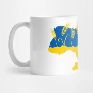 Map of Ukraine decorated with wheat ear in Ukrainian flag colors Mug